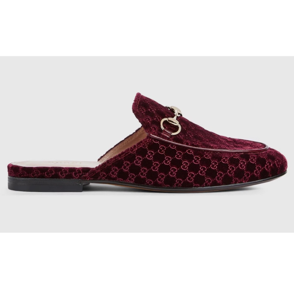 Gucci Princetown Velvet GG Logo Bordeaux Red Slide Loafer Mule Slipper Flat 35